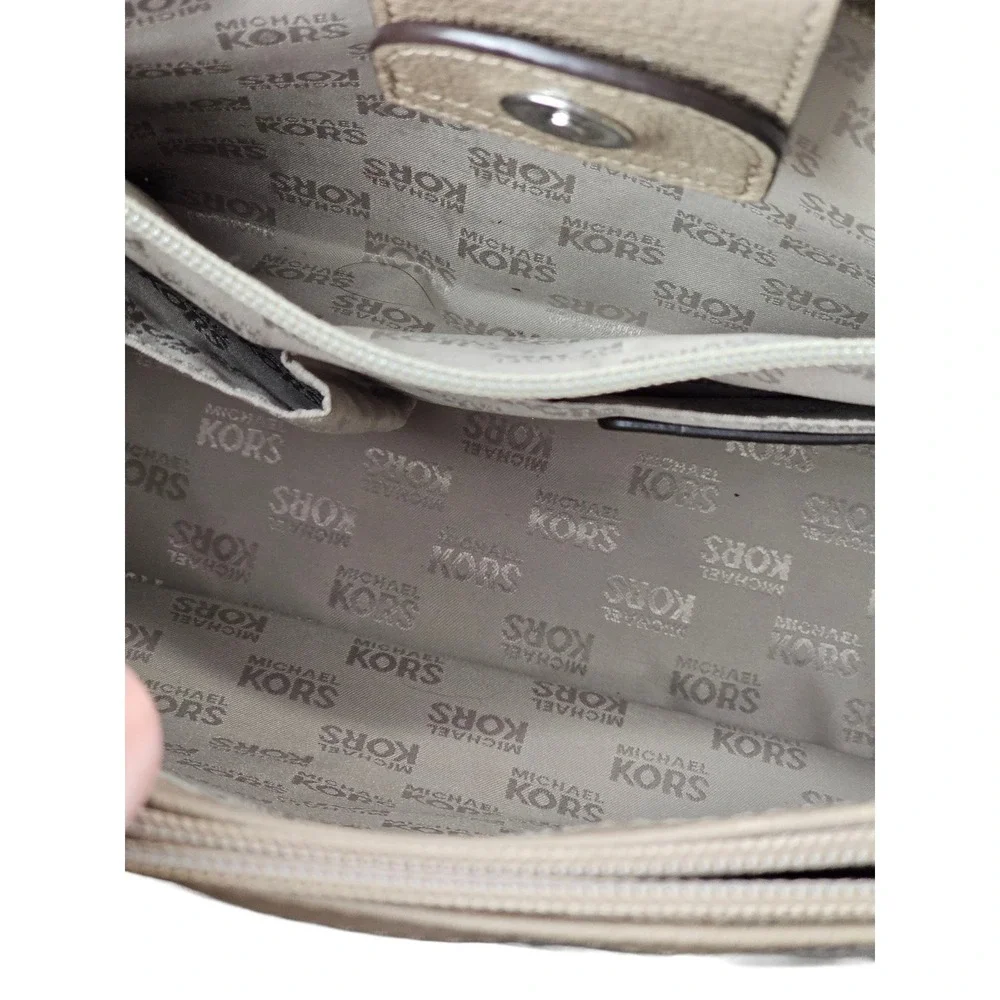 Michael Kors Hamilton Taupe Pebble Leather Satchel Bag with‎ Scarf Accent